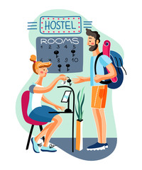 Hostel accommodation flat vector illustration