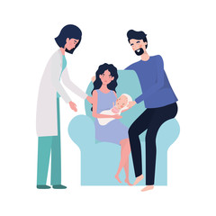 Mother and father with baby and doctor design