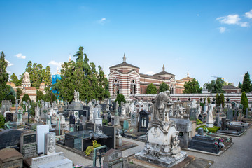 the tombs on the Monumental Cemetery of Milan, Italy