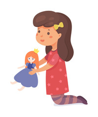Girl playing with toy flat vector illustration