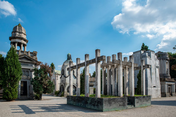  the tombs on the Monumental Cemetery of Milan, Italy