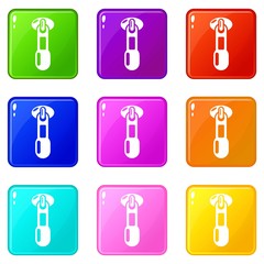 Zip icons set 9 color collection isolated on white for any design
