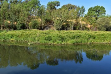 Banks of the "Manzanares" river as it passes through the town of "El Pardo", near Madrid, on a sunny day