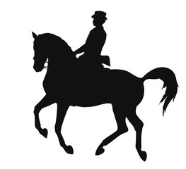 Vector silhouette of a dressage man on a horse.
