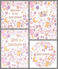 Set of vector baby shower invitations