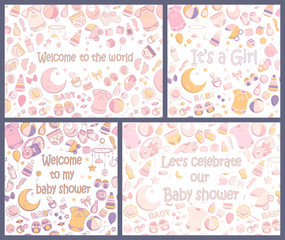 Set of vector baby shower invitations