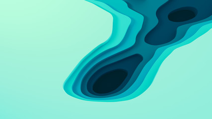 3D Landscape Paper Cut style, Curved shapes with blue gradients, layer, blank space, abstract geometric lines pattern background art illustration for cover design, book, poster, flyer