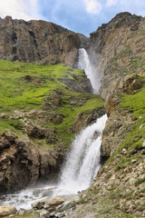 Beautiful waterfall in the way to Rifugio Benevolo, Val d'Aosta, Italy