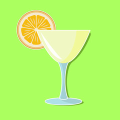 Cocktail with lime slice on a transparent background. Vector illustration. Icons or logo isolated on green background. Flat design.