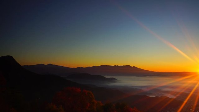 Mount Asama seen from Mount Juksan at sunrise,  Nagano Prefecture,  Japan