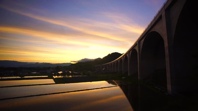 Ueda Roman Bridge at sunset,  Ueda,  Nagano Prefecture,  Japan