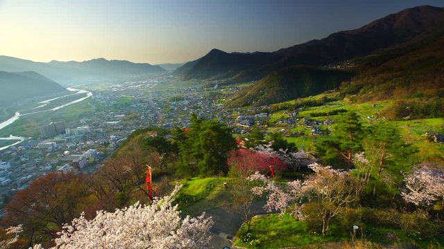 Chikuma&nbsp;city seen from&nbsp;Arato&nbsp;Castle at sunrise,  Japan