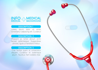 Medical infographic background with stethoscope and Painkillers, antibiotics. medicine stethoscope illustration, Health care concept.Vector