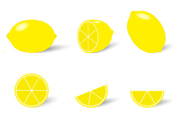 Juicy ripe yellow lemons vector image, whole and slices