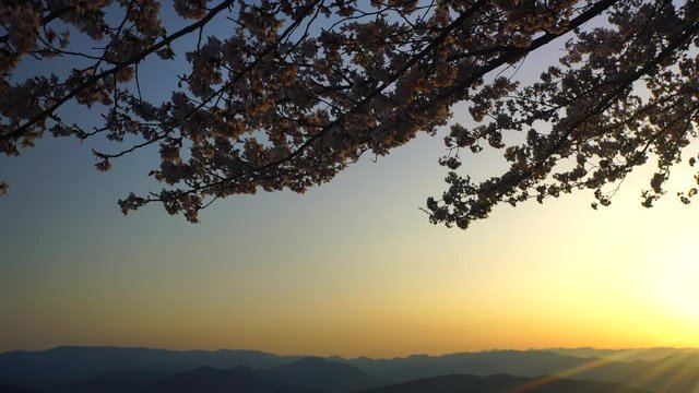 View of sunset over mountains,  Nagano Prefecture,  Tomi City