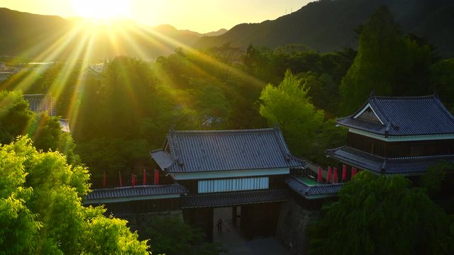 Aerial view of&nbsp;Ueda&nbsp;Castle at sunset,  Ueda,  Japan