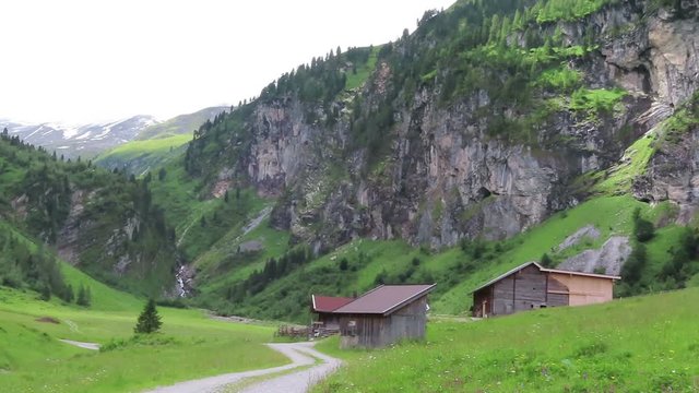Hiking trail along Schoenachtal valley in Tirol Austria. Part of high tauern mountains.