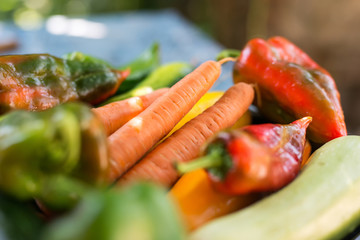 organic food background Vegetables over a table - selective focus
