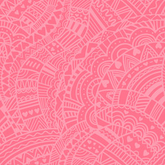 Love seamless wavy pattern. Geometrical hand-drawn ornament. Red-white background. St. Valentine cover. Vector texture for textile, wrapping, fabric, wallpapers and other surfaces.