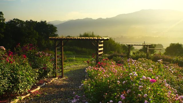 View of&nbsp;garden&nbsp;and mountains,  Ueda City,  Nagano Prefecture