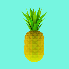 Pineapple on Bright Isolated Background. Low Poly Vector 3D Rendering