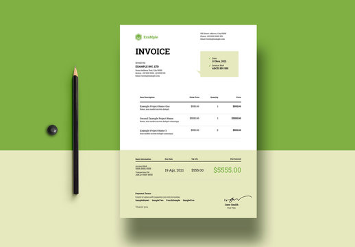 Green and White Corporate Invoice Layout