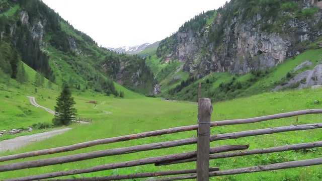 Hiking trail along Schoenachtal valley in Tirol Austria. Part of high tauern mountains.