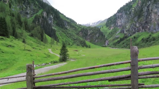 Hiking trail along Schoenachtal valley in Tirol Austria. Part of high tauern mountains.