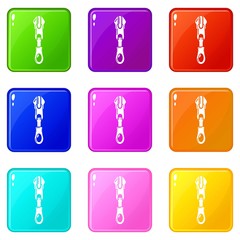 Zipper icons set 9 color collection isolated on white for any design