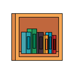 shelf wooden with pile text books library icons
