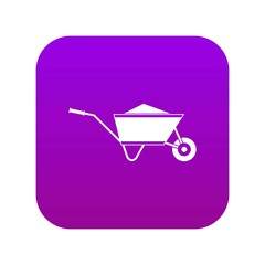 Wheelbarrow with sand icon digital purple for any design isolated on white vector illustration