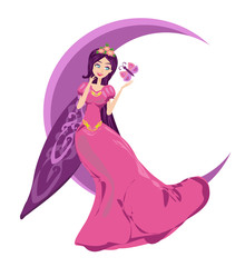beautiful Fairy on moon, isolated illustration