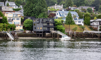 Fototapeta na wymiar Many Colorful and Nice Homes on Pugest Sound near Seattle Washington