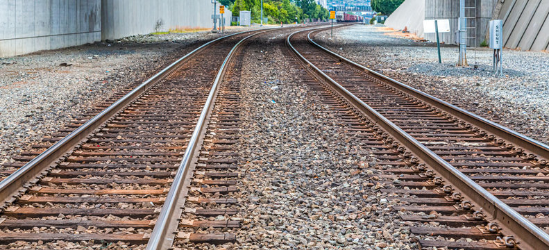 Twin Tracks Curving into the Distance