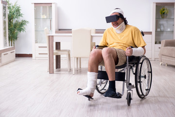 Young man after accident recovering at home