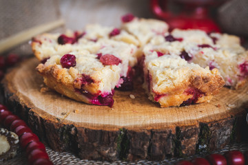 Cranberry Bar Tart on Wooden Slice, Holiday Dessert