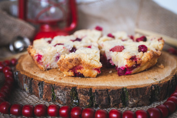 Cranberry Bar Tart on Wooden Slice, Holiday Dessert
