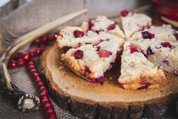 Cranberry Bar Tart on Wooden Slice, Holiday Dessert