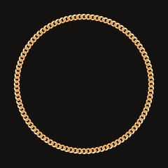 Round frame made with golden chain. On black. Vector illustration - 281685985