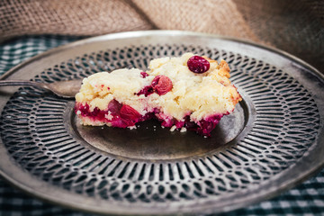 Slice of Cranberry Bar on Metal Plate with Vintage Fork