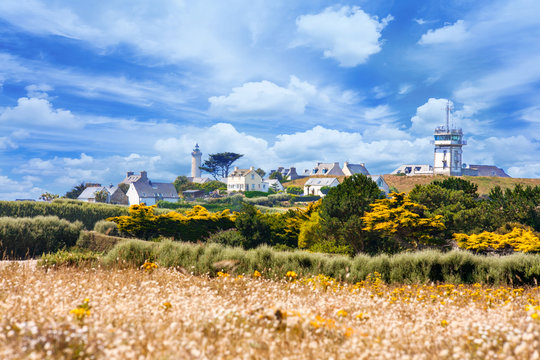 Summer landscapes of Batz Island and fields in Bretagne, France