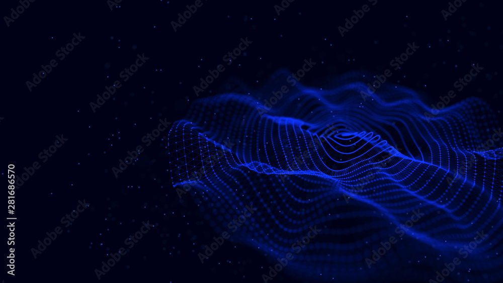 Aufkleber Abstract background with spider web. Dynamic wave of particles. Big data. 3d rendering.