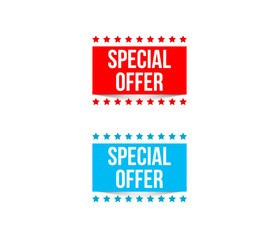 Special offer banners with shadows on white background.