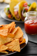 Plate of nachos and tacos