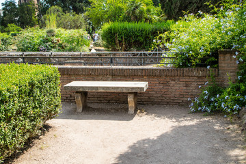 Garden benches in a wooded park great for rest, around the world (collection of benches)