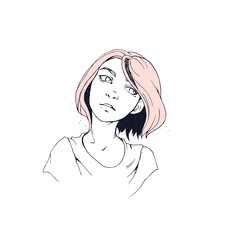 Dreamy girl hand drawn illustration print