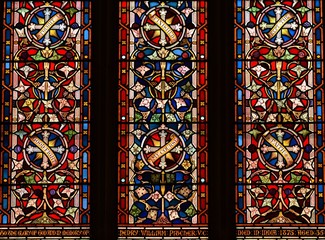 Jersey, U.K. August 1st 2019, 19th century stained glass window of St Martin's Church.