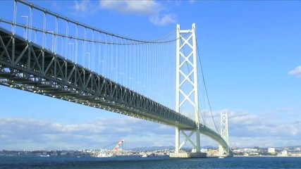 Akashi Kaikyo Bridge against clouds