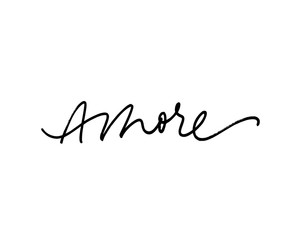 Amore handwritten ink brush vector lettering. Love, italian word handwriting.