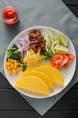 Top view on taco ingredients